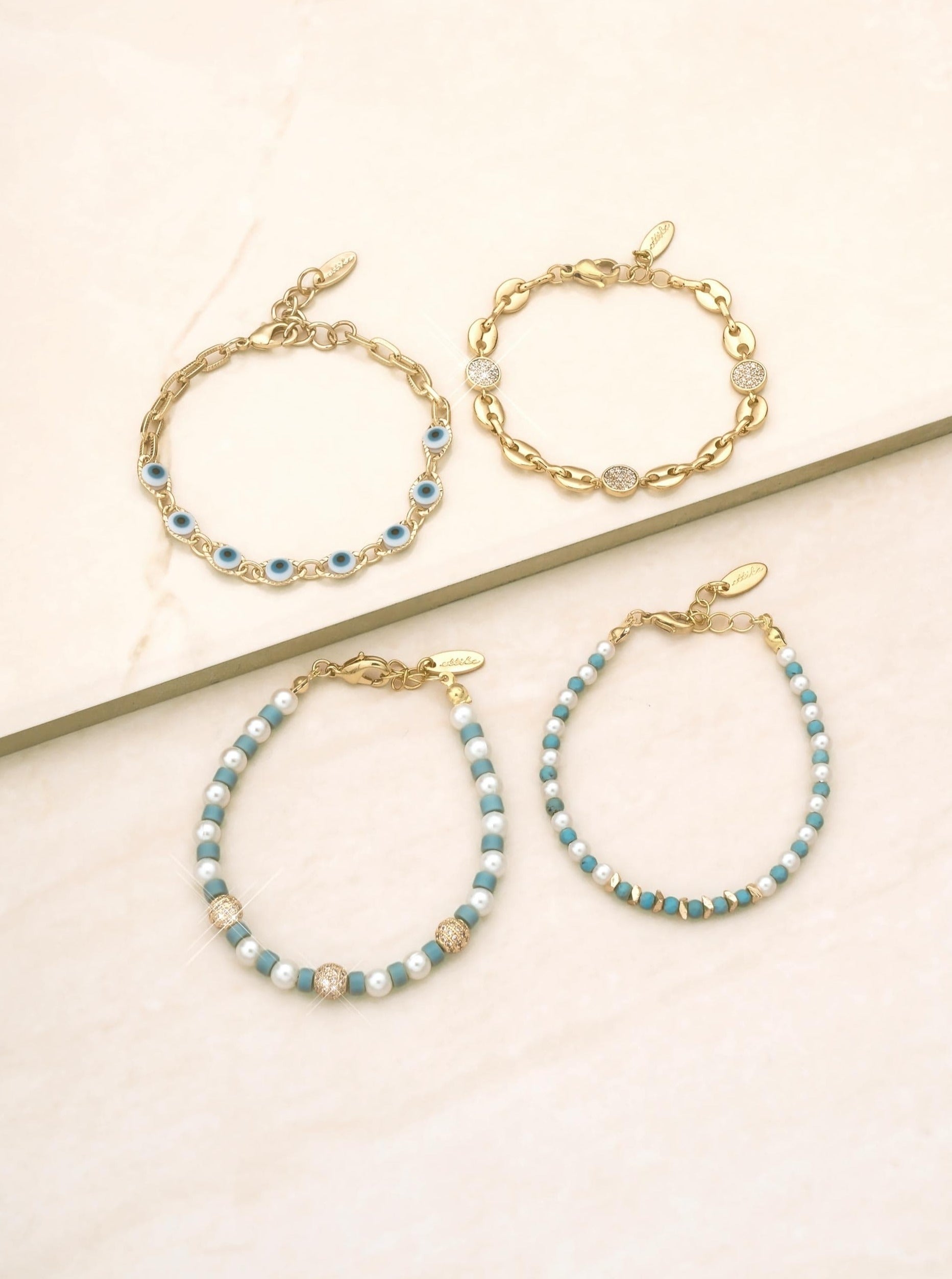 ettika Bracelet 18k Gold Plated Turquoise and Pearl Set // BRACELET