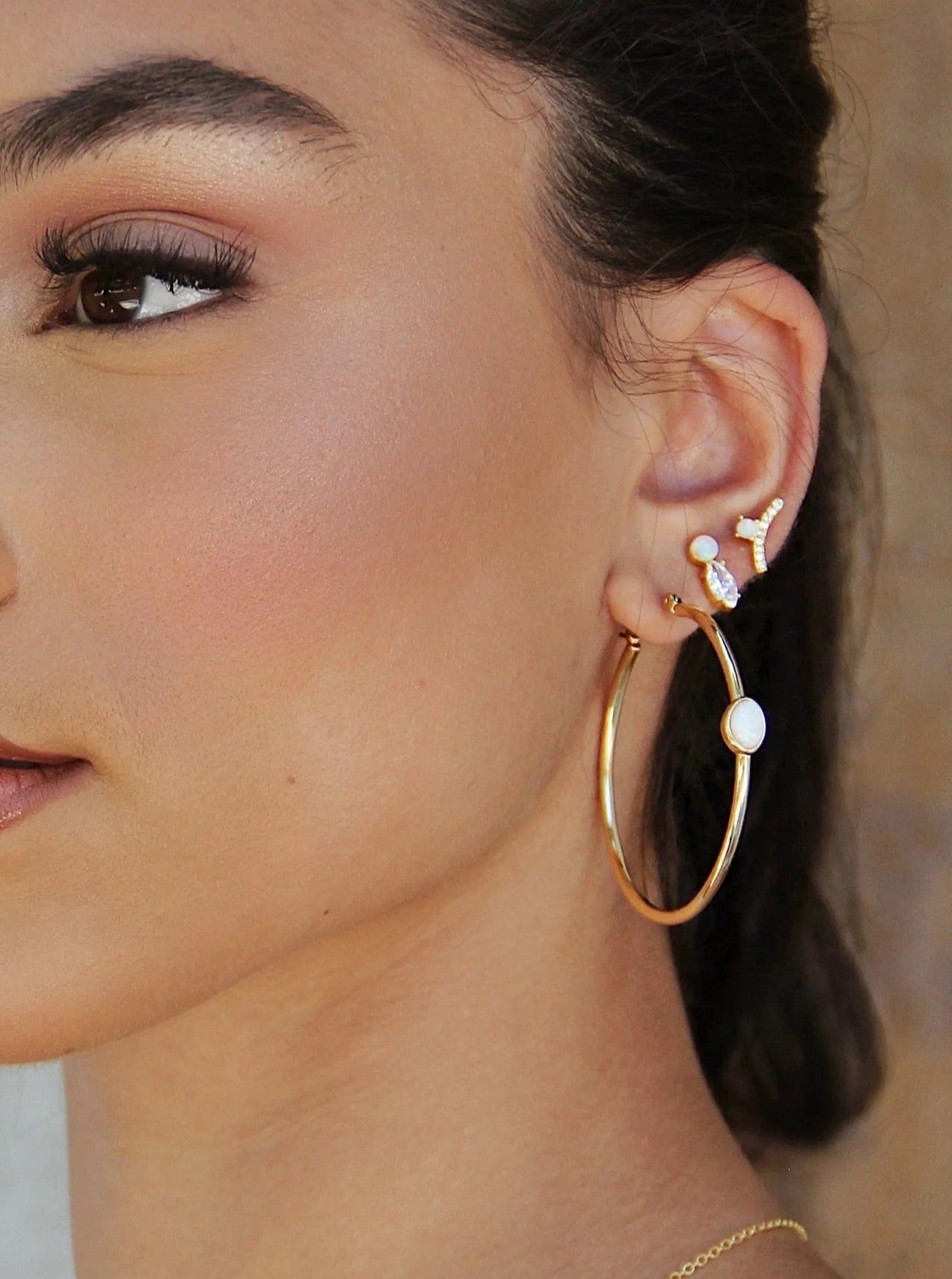 ettika earrings Catch their Eye Opal & Crystal Stud 18k Gold Plated  // EARRINGS