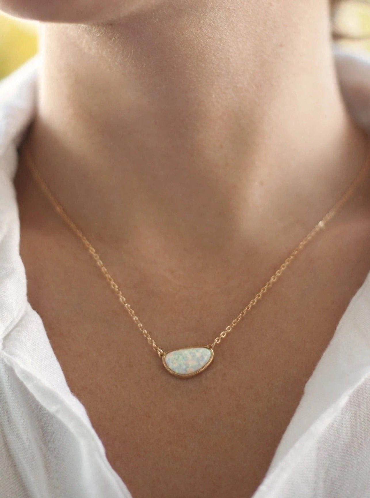 ettika necklace Elena Modern Opal Pendant 18k Gold Plated // NECKLACE